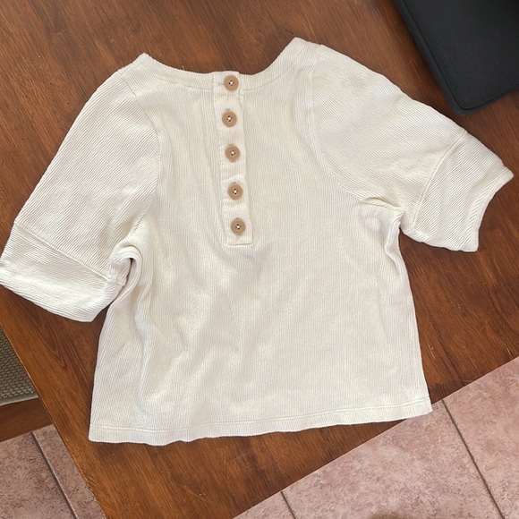 Madewell Crop Button Back Top Ribbed Ivory XS - Picture 2 of 2